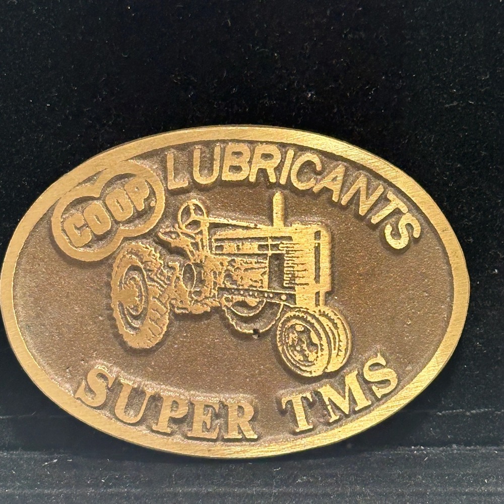 Vintage CO-OP Lubricants Super TMS Tractor Farm Oil Advertising Belt Buckle